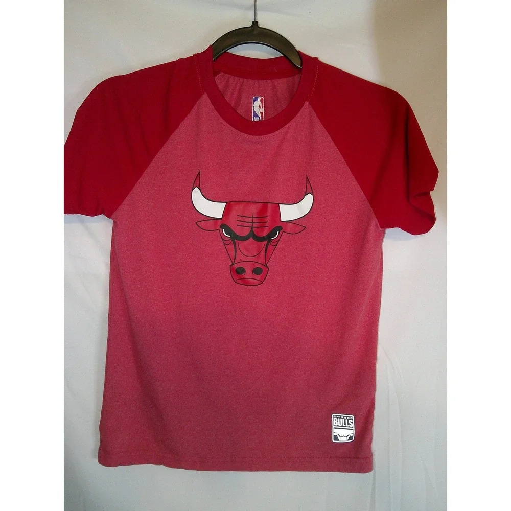 Chicago Bulls‎ NBA T Shirt Kids Red Short Sleeve Raglan Graphic Tee